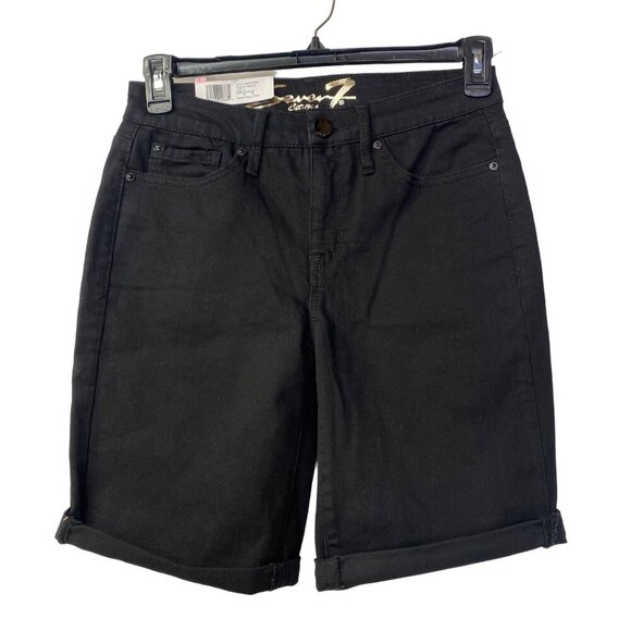 SEVEN7 SUNSET BERMUDA BLACK DENIM SHORTS 9" SZ 6 NWT‎ - Picture 1 of 6